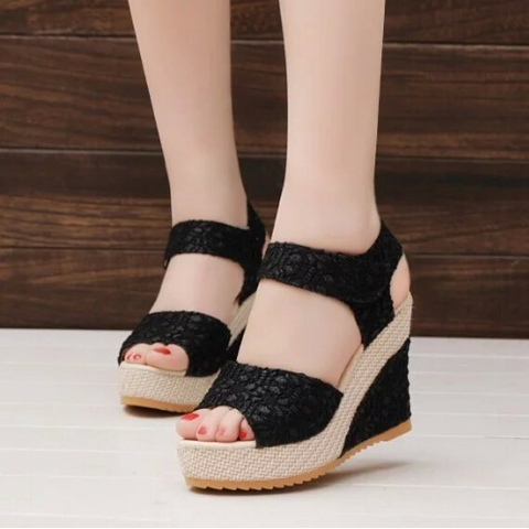 Open Toe Fish Head High Heel Wedge Sandal