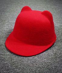 Cute Cat Ears Wool Derby Bowler Cap