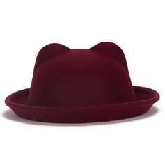 Cute Cat Ears Wool Derby Bowler Cap