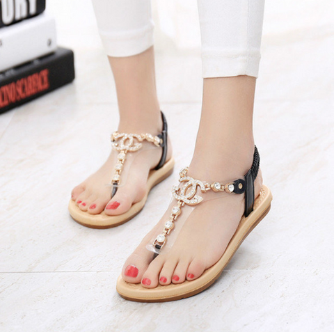 Fashion rhinestone flats flip gladiator sandals